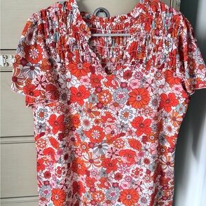 Floral Delight Blouse - Orange and Red